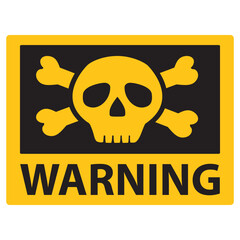 Skull and bones warning. Deadly danger.Warning sign.Danger sign poison, toxic, chemical and electricity yellow.Hazard icon. Isolated on white background.Vector flat illustration.