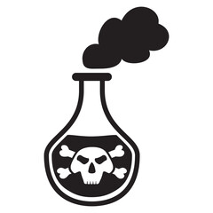 Glass poison bottle icon. Bottle with skull label.Poisonous chemical toxin with crossbones label.Outline vector illustration.Isolated on white background.Magic acid toxic. Toxic smoke.Venom liquid.