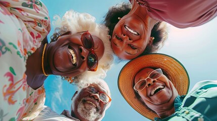 Low angle view of senior people having fun and looking at camera