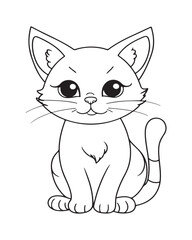 Cute Cat Vector, Cat Coloring Page, Beautiful Cat Black and White, Cat Vector illustration 
