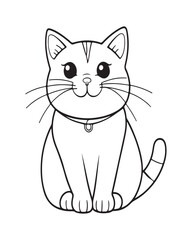 Cute Cat Vector, Cat Coloring Page, Beautiful Cat Black and White, Cat Vector illustration 