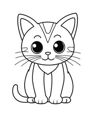 Cute Cat Vector, Cat Coloring Page, Beautiful Cat Black and White, Cat Vector illustration 