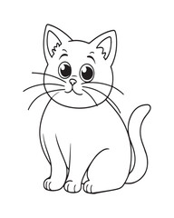 Cute Cat Vector, Cat Coloring Page, Beautiful Cat Black and White, Cat Vector illustration 