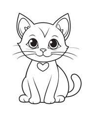 Cute Cat Vector, Cat Coloring Page, Beautiful Cat Black and White, Cat Vector illustration 