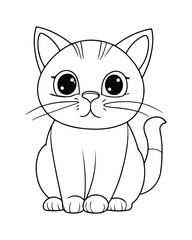 Cute Cat Vector, Cat Coloring Page, Beautiful Cat Black and White, Cat Vector illustration 