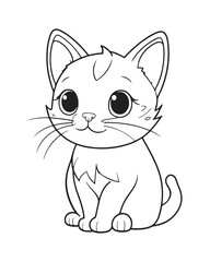 Cute Cat Vector, Cat Coloring Page, Beautiful Cat Black and White, Cat Vector illustration 