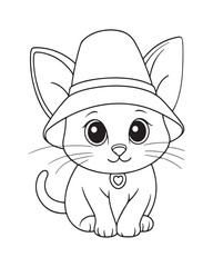 Cute Cat Vector, Cat Coloring Page, Beautiful Cat Black and White, Cat Vector illustration 