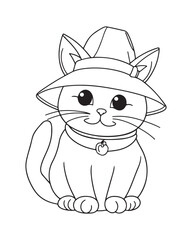Cute Cat Vector, Cat Coloring Page, Beautiful Cat Black and White, Cat Vector illustration 