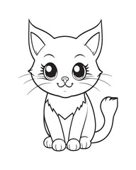 Cute Cat Vector, Cat Coloring Page, Beautiful Cat Black and White, Cat Vector illustration 
