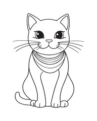 Cute Cat Vector, Cat Coloring Page, Beautiful Cat Black and White, Cat Vector illustration 