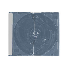 isolated old cracked music CD disc jewel colored case without compact disk and cover in transparent background, y2k style