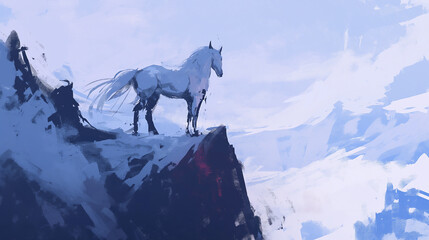 Esboço de um cavalo no topo de uma montanha - Ilustração
