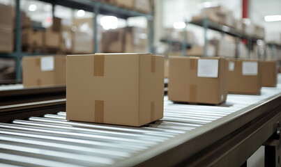Close-Up of Multiple Cardboard Box Packages Seamlessly Arranged
