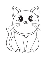 Cute Cat Vector, Cat Coloring Page, Beautiful Cat Black and White, Cat Vector illustration 