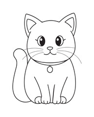 Cute Cat Vector, Cat Coloring Page, Beautiful Cat Black and White, Cat Vector illustration 