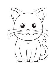 Cute Cat Vector, Cat Coloring Page, Beautiful Cat Black and White, Cat Vector illustration 