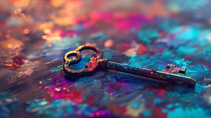 A key that is full of color and looks like it came from a magical world - obrazy, fototapety, plakaty