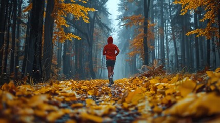 Man Running Down Trail in Woods