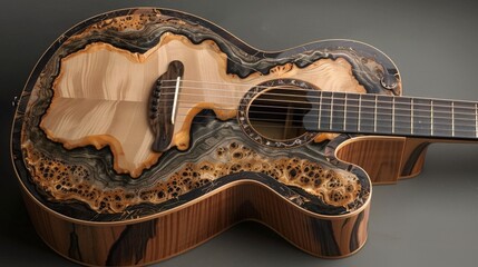 Guitar with wooden body and strings