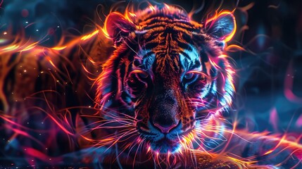 Vibrant Tiger Art with Fiery Elements