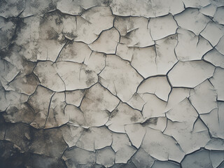Fototapeta premium Filtered image highlights textured black cracks on old wall