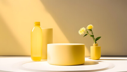 Yellow cosmetic container mockup on black background