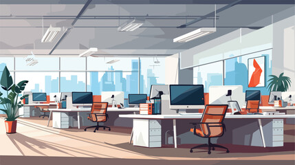 Modern open space office design in white colors. Lo