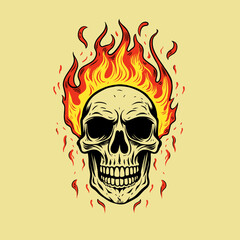 Skull in Flame Vector Illustration