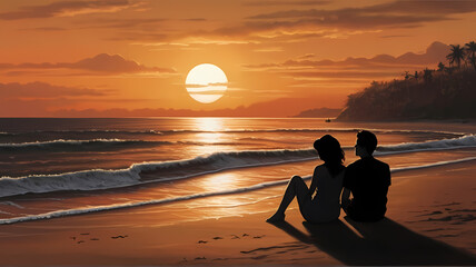 Silhouettes of Love: Beachside Sunset with Someone Special