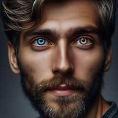 Handsome man portret with heterochromia - obrazy, fototapety, plakaty