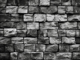 Varied stone blocks form a monochrome masonry wall texture