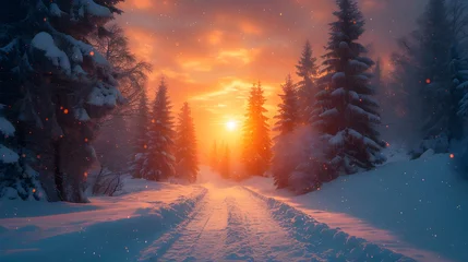 Gordijnen Snowy forest paradise, a world of serene beauty, winter charm © miller