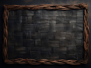 Extra rough plaiting on black raffia mats enriches their grunge texture - obrazy, fototapety, plakaty