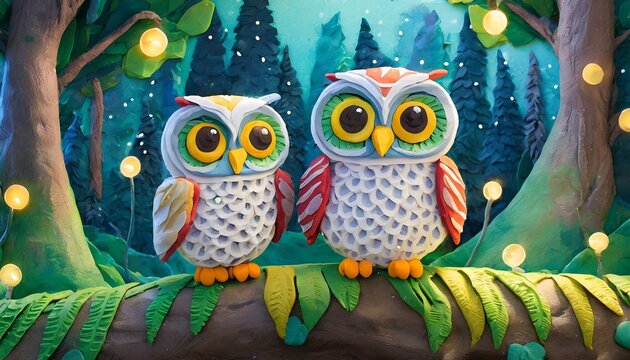 Un alegre y divertido b&uacute;ho hecho de tiras de plastilina de colores con tema infantil