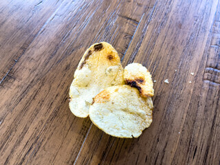 Commercial potato chips with defects such as internal heat necrosis