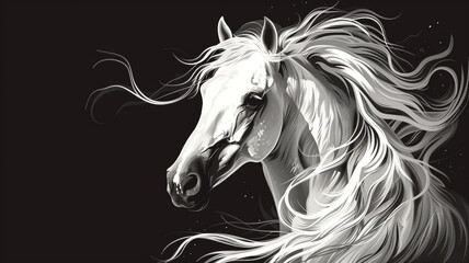 Majestic vector face of a noble horse with flowing mane and a dignified posture.