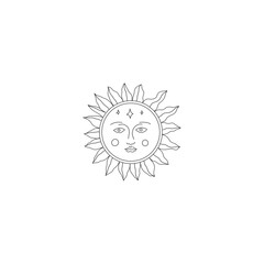 Sun graphics symbols astrology tarot cute cartoon coloring tattoo set separately on a white background stars space boho horoscope