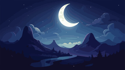 Moon in the night Crescent moon 2d flat cartoon vac