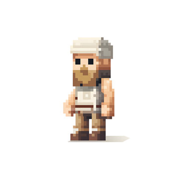 Illustrated Pixel cartoon character with white background, 8 bit Pixel character, 8 bit character, pixel character