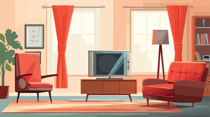 Morning living room with TV in modern house. Vector
