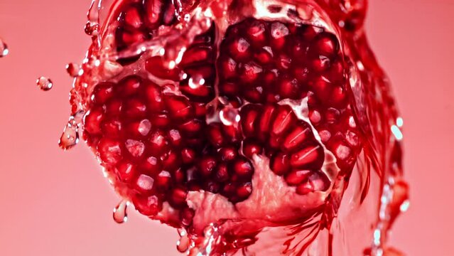 Super slow motion pomegranate seeds. High quality FullHD footage