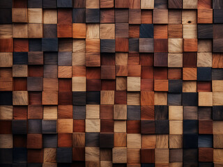Detailed view of wooden blocks used in wall decoration, creating abstract textures