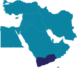 Foto op Plexiglas Purple detailed blank political map of YEMEN with white borders on transparent background using orthographic projection of the marine blue Middle East © Sanja