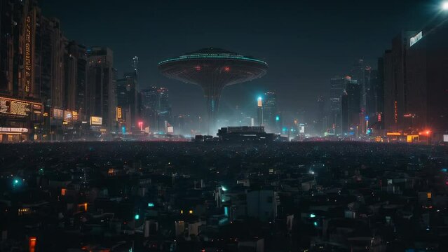 Futuristic city favela dystopia night