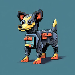 Fototapeta premium Illustrated 8 bit Pixel cartoon Dog, Pixel dog, illustrated dog, cyberdog, Pixel animal