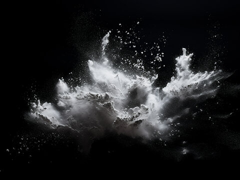 Motion freeze reveals white particles in powder explosion