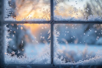 Frosty Winter Morning, Snowflakes on Window