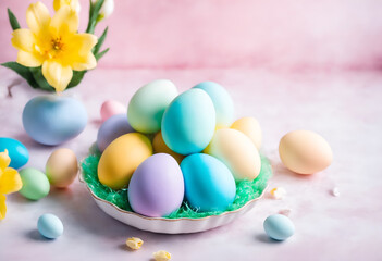 Fototapeta na wymiar Easter pastel colored eggs