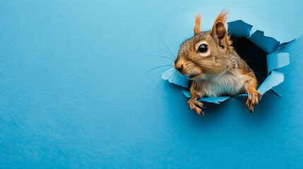 Curious Squirrel: Peek-a-Boo in Blue. Generative AI