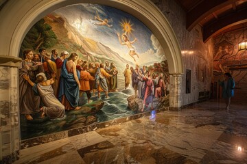 Historic Church Art Depicting Gospel Scenes with Jesus - obrazy, fototapety, plakaty